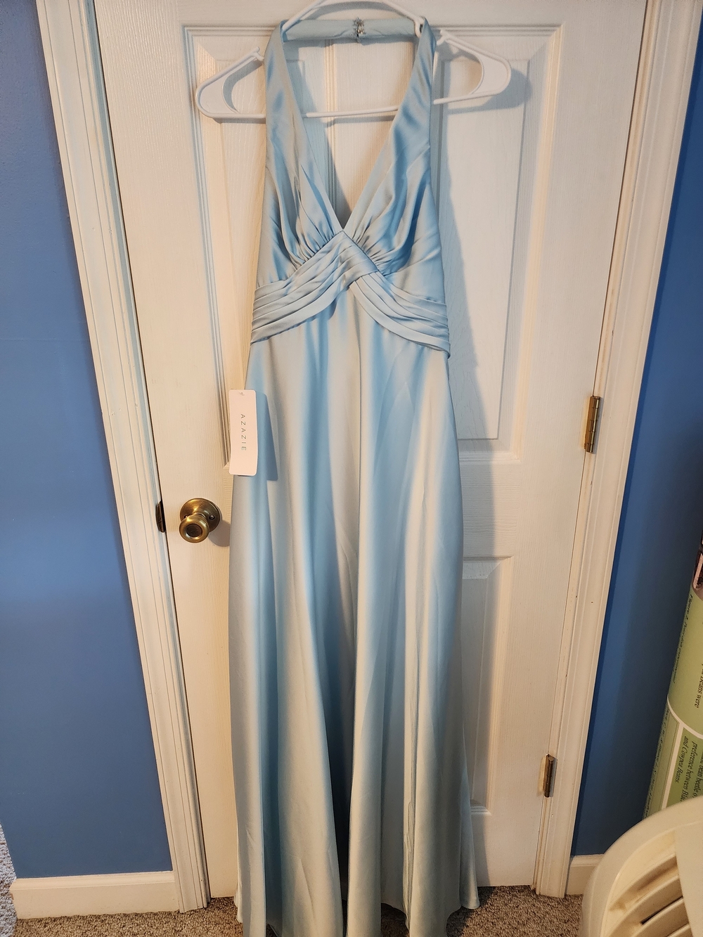 Azazie Sky Blue Halter A-Line Maxi Dress - Picture 3 of 4